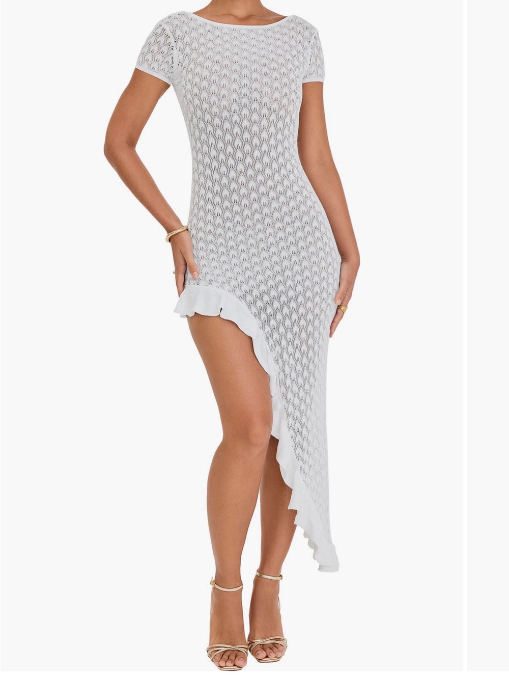 White Textured Ruffle-Hem Maxi Dress - Picture 3 of 5